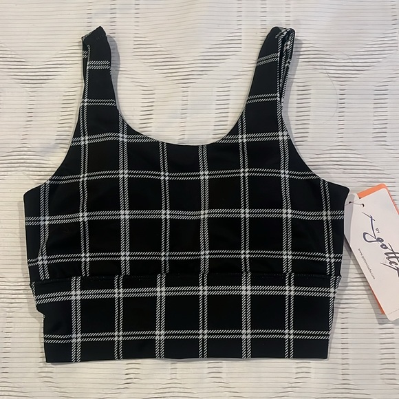 Gottex Other - NWT Gottex Black & White Plaid Athletic Crop Top Sports Bra sz Small